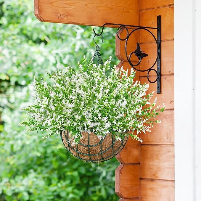 42 Pcs Fake Lavender Flowers Outdoor UV Resistant Faux Plastic Lavender Flowers No Fade Artificial Lavender Purple Plants for Outside Garden Porch Window Box Hanging Planter Decor (White)