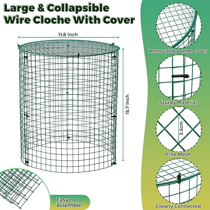 Hiboom 4 Pack Garden Plant Protectors from Animals with Stakes, Metal Mesh and Detachable Covers Wire Plant Cage for Keeping Bunny Animals Out, Chicken Wire Cover Garden Protect (16 * 13 in)