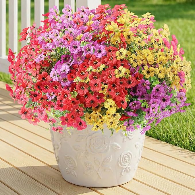 Artificial Flowers Outdoor Fake Plants, Faux Silk Flowers Plastic Plants for Outdoors Indoor Outside Front Porch Hanging Planter Window Box Garden Home Spring Decoration, 14 Pack (Mix)