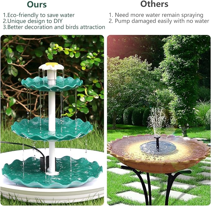 AISITIN 3.5w Solar Fountain Pump with 3 Tiered Bird Bath DIY Solar Water Fountain 2026 Detachable Solar Powered Pump for Bird Bath, Garden, Fish Tank and Outdoor Bird Feeder