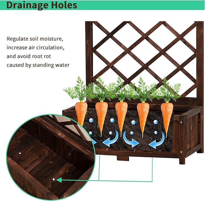 Anraja Raised Garden Bed with Trellis Wooden Planter Box Set of 2 Outdoor Wood Compact Privacy Screen for Climbing Plant Flower Patio Tomato Vegetable Herb Balcony Porch 29.5" L x 17.0" W x 67.0" H