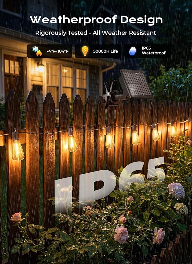 Brightown 76FT Solar String Lights Outdoor Waterproof, Patio Lights with Remote and 23+1 LED Shatterproof Bulbs, Dimmable & Timable, 3 Light Modes, Solar Lights Outdoor for Yard Camping Party Outside