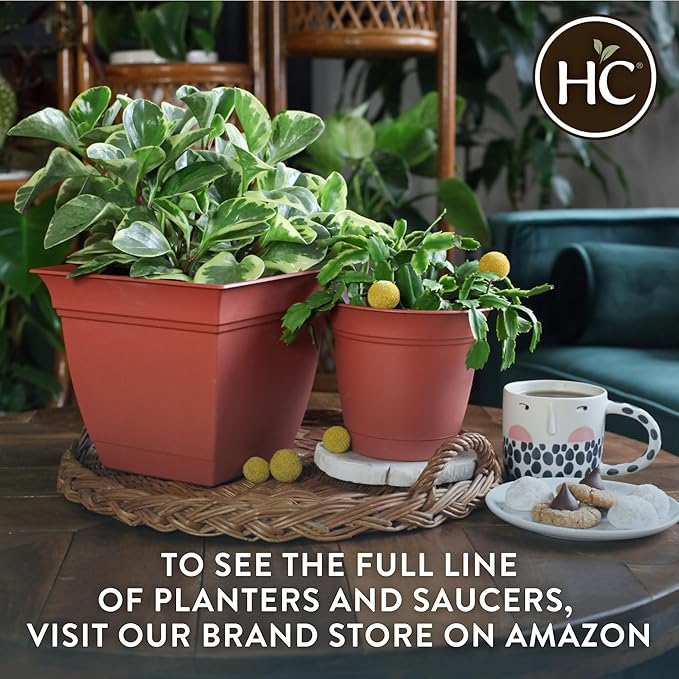 The HC Companies 16 Inch Eclipse Round Planter Pots with Drainage Holes & Attached Saucer, Lightweight UV-Resistant Plastic Indoor & Outdoor Planters, 2-Pack Flower Pots for Garden & Home Decor, Teal