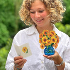 Freshcut Paper Pop Up Cards, Mini Sunflowers (Set of 2), 6 Inch Mini Sized Forever Flower Bouquet 3D Popup Greeting Card, Birthday Cards, Thank You Card, Blank Notecard & Envelope