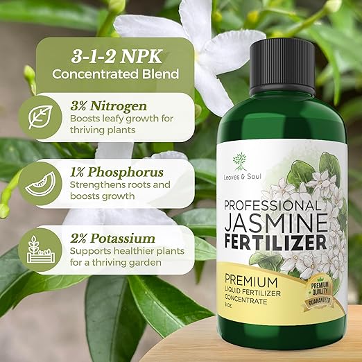 Professional Jasmine Fertilizer Liquid 3-1-2 Concentrate 8 oz, Premium Jasmine Plant Fertilizer Indoor Outdoor, Liquid Jasmine Fertilizer for Flowers and Plants Made in USA