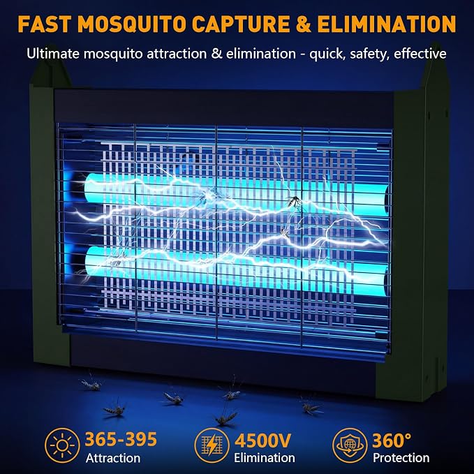 Solar Bug Zapper Outdoor, 4500V Solar Mosquito Zapper for Outdoor & Indoor, 1/2 Acre Coverage Cordless Rechargeable Electric Fly Zapper, IPX5 Waterproof Mosquito Traps for Backyard, Patio, Camping