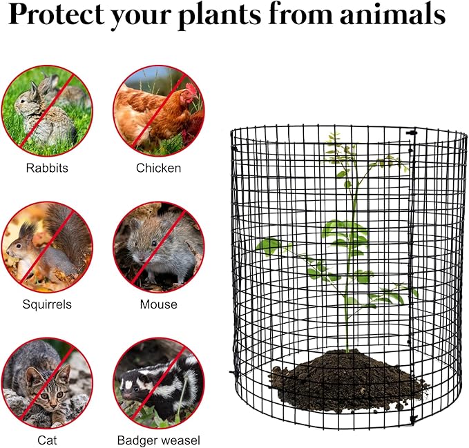 24 PCS Round Plant Protector from Animals, 8 Pack 12'' x 12'' Metal Plant Cages，24Pcs Metal Mesh to Keep Animals Out, Garden Protection Bunny Barricades, Wire Plant Protectors for Rabbits Chicken Duck