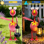 Solar Garden Lights Flamingo Statue with Solar Lantern, Flamingo Decor Fairy Accessories, Mothers Day Birthday Gifts for Women Mom Grandma, Big Metal Decorative Stakes for Home Patio Porch Yard Art