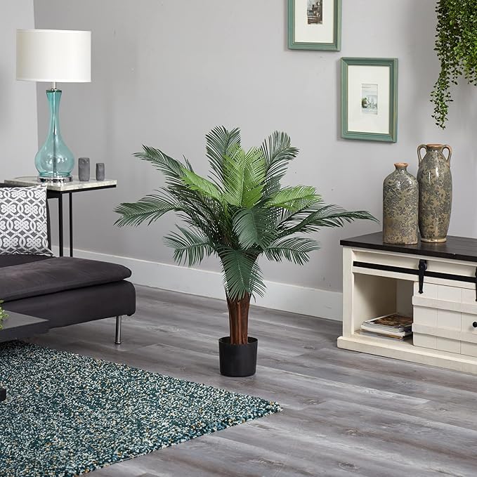 Nearly Natural 3ft Cycas Artificial Palm Tree, UV Resistant Faux Greenery For Indoor Outdoor Decor