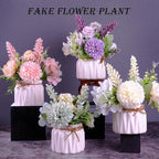 Artificial Potted Flowers White, Small Ceramic Vase Fake Flower Plants Desktop Decoration Indoor for Home and Office, Faux Flowers Hydrangea Decora for Table,Bookshelf,Bedroom,Living Room.(White)