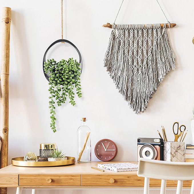 Der Rose 2 Pack Small Fake Hanging Plants with Strings Artificial Succulent Plants Indoor for Black Bathroom Boho Wall Decor