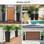 Metal Tall Planters 30inch Set of 2,Durable Taper Planter with Drainage Insert Shelve & Trays, Metal Outdoor Planter Box for Porch, Garden, Patio, Yard (Black)