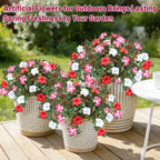 Artificial Flowers Plants for Outdoors, 6PCS UV Resistant Faux FlowersOutdoor Plants, Fake Petunias Silk Flowers for Garden Balcony Yard Porch Decor (White Red Pink)