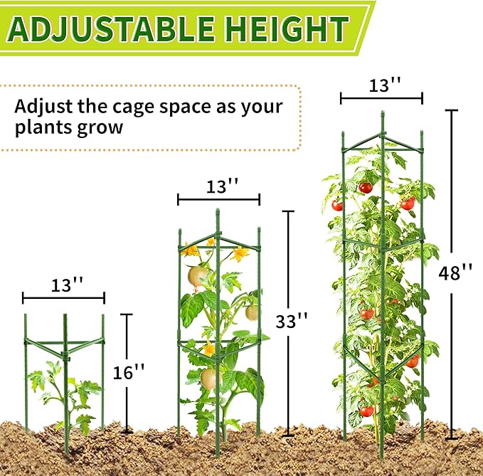 6 Pack 48 Inch Tomato Cages for Garden, Triangle Metal Plant Support with Rust-Resistant Coating, Heavy Duty Tomato Trellis for Raised Bed, Pots, Cucumbers, Peppers & Climbing Plants