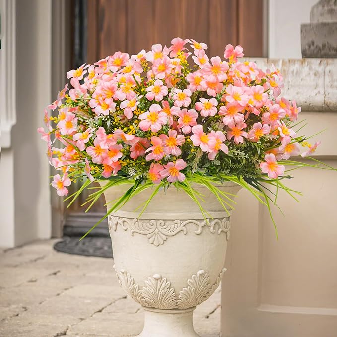 36pcs Faux Plants Outdoor, Uv Resistant Artificial Plants Outdoor Fake Flowers Plants Plastic Greenery Shrubs for Outside Window Box Garden Patio Porch Home Decor (Mixed Pink)