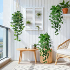 Artificial Hanging Plants with White Pots –2 Pack Fake Pothos Potted Plants Faux Ivy Vines 31.5‘’, Realistic Greenery Hanging Fakeplants Indoor for Home Decor, Bedroom, Bathroom, Office, Living Room