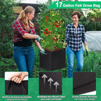 WLLEYAY 3 Pack Square Tomato Cages with 17 Gallon Grow Bags, 46'' Upgraded Heavy Duty Steel Garden Plant Support Stakes Kit, Flowers Vegetable Trellis for Vertical Climbing Plants Vines