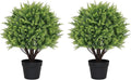 24" Artificial Outdoor Plants Set of 2 – UV Resistant Faux Cedar Topiary Trees, Realistic Fake Bushes and Shrubs for Front Porch, Patio, Outside Planters Decor