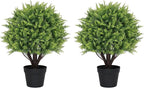 24" Artificial Outdoor Plants Set of 2 – UV Resistant Faux Cedar Topiary Trees, Realistic Fake Bushes and Shrubs for Front Porch, Patio, Outside Planters Decor