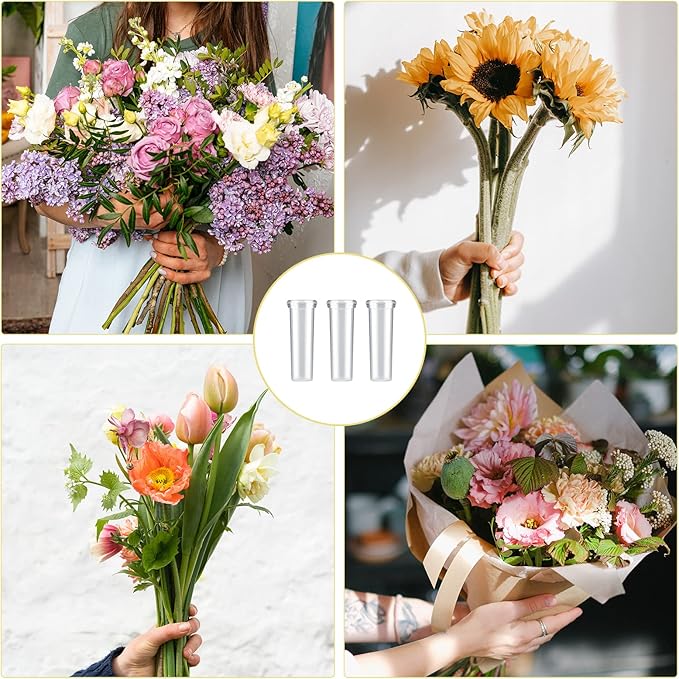 AIEX 6pcs 60ml Flower Water Tubes with Lid, Large Plastic Floral Water Tubes, Flower Tubes for Fresh Flowers Sunflower Milkweed Cutting Arrangement 4.1x1.8inch/10.8x3.6cm (Transparent)