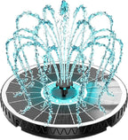 Yzert 2026 Remote Solar Powered Fountain, 6W Glass Bird Bath Fountain with 4000mAh Battery, 7 Nozzles, 4 Fixers & 8 Colorful LEDs, Adjustable Water Height for Outdoor Garden Pond Pool