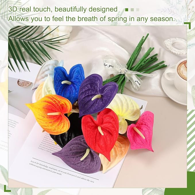 uxcell 8Pcs 11inch Artificial Anthurium Lily Flowers, Permanent Flower Bouquet for Home Arrangements Wedding Festival Decoration Crafts Store Decor Accessories, Black