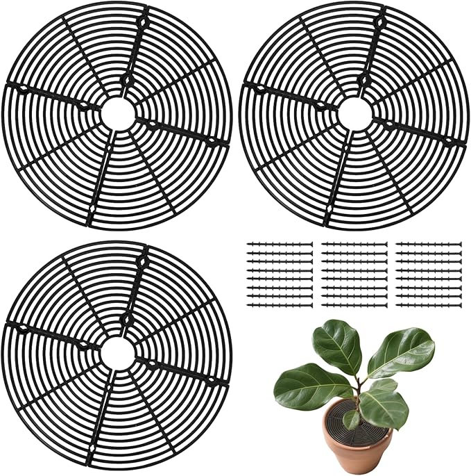 3 Pcs Plant Pot Cover, Plant Covers from Animals, Cuttable 11.8 Inch Soil Protectors, Keeps Cats, Animals Out, for Indoors Outdoors(Black)