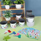 Garden Flower Pot Craft Kit, 48 Paintable Durable Resin Garden Pot with Tray Drainage Holes Adhesive Stickers and Plant Labels, Flower Plant Craft for Classroom Home DIY Flower Planting