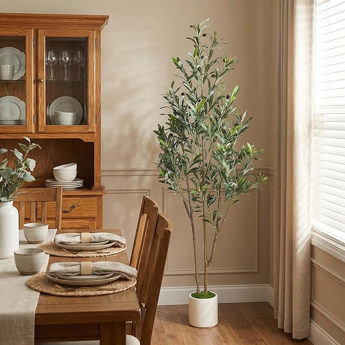 Alupssuc 5ft Olive Trees Artificial Indoor & Outdoor, Faux Olive Tree with Lively Artificial Trunk and Lifelike Fruits, Fake Potted Tree for Modern Home Office Living Room Decor