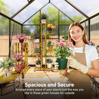 6x10FT Greenhouse for Outdoors with Hygrometer, Polycarbonate Green House with UV Protection, Heavy Duty Greenhouse with Windproof Aluminum Frame, Roof Vent & Quick-Install Design