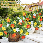 Artificial Flowers Plants for Outdoors, 6PCS UV Resistant Faux Flowers Outdoor Plants, Fake Petunias Silk Flowers for Garden Balcony Yard Porch Decor (Yellow Orange White)