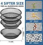 4PCS Soil Sifter for Gardening, 11.8" W Rock Sifter for 5 Gallon Bucket, 3/6/8/10mm Mesh Galvanized Steel Sifting Screen Dirt Sifter for Compost, Worm, Leaves, Sawdust, Rocks, Sand and Gravel