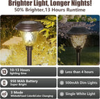 BEAU JARDIN 8 Pack Solar Pathway Lights White+Color Changing Stainless Steel 3 Mode Outdoor Multicolor Metal Solar Powered Waterproof Glass for Garden Landscape Path Yard Walkway Driveway Bronze