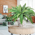 Fake Ferns Potted Plant, Artificial Boston Ferns in Pot, 34 Leaves for Outdoors & Indoor Faux Boston Bush Plant Artificial Greenery Patio Garden Farmhouse Windowsill Porch Home Decor