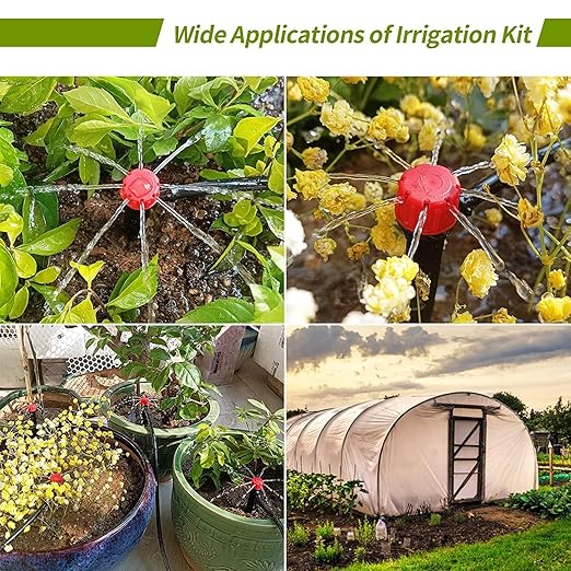 100 pcs Drip Emitters for 1/4" Drip Irrigation Tubing, Adjustable 360 Degree Water Flow Drippers for Drip Irrigation on 5" Arrow Stake for Garden Watering System Flower Plant