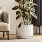 LE TAUCI 12 Inch Pots for Plants, Ceramic Plant Pots with Drainage Holes and Saucers, Elegant and Durable Large Plant Pot, Perfect for Home & Office Decor, White