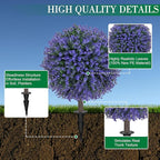 AOKIIE Set of 2 Artificial Purple Boxwood Topiary Ball Tree for Outdoor with Ground Spike, 22" UV Resistant Faux Greenery Shrubs, Fake Plants for Garden Yard Porch Patio(Purple)