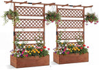 COSTWAY Wooden Raised Garden Planter with Trellis and Roof, 72" Freestanding Privacy Screen & Climbing Plant Support for Outdoor Patio, Balcony, Vegetable, Herb, and Flower Gardening (Brown,2)