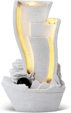 Grepatio Outdoor Cascading Water Fountain, Waterfall Fountain with LED Lights, Sailboat and Waterwheel Look Fountains and Waterfalls for Garden or Patio, Yard, and Deck Decor