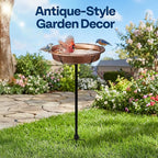 VIVOHOME Oval Bird Bath for Outside, Outdoor Birdbath Bowl with Metal Ground Stake, Weather-Resistant ABS Bird Bath and Feeder for Garden, 1.3 Gallons, Bronze
