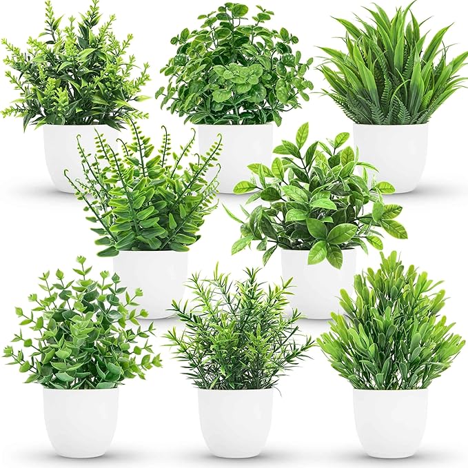 Der Rose 8 Pack Fake Plants Small Artificial Faux Potted Plants for Home Office Farmhouse Bathroom Bedroom Decor Indoor