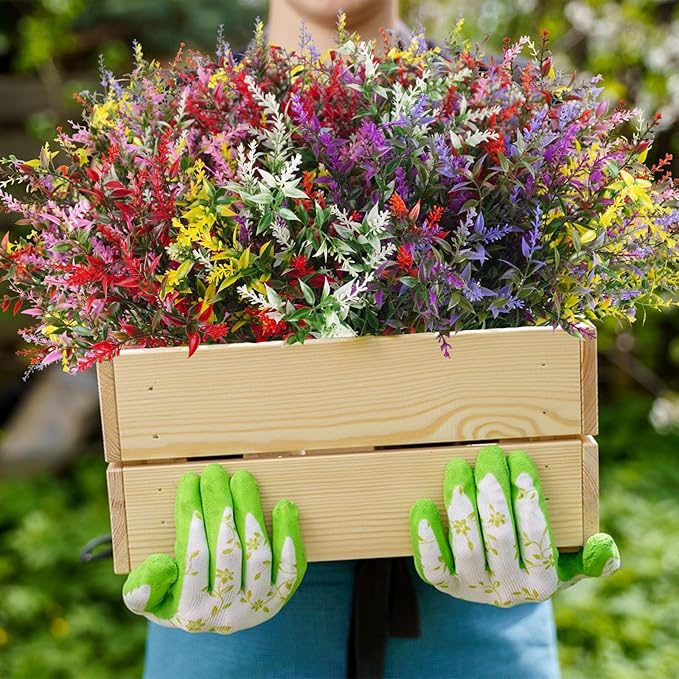 42 Bundles Artificial Plant Outdoor UV Resistant Faux Plants No Fade Fake Plastic Flowers for Outside Home Garden Porch Patio Window Box Hanging Planters Summer Decor