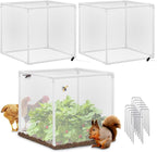 3 Pack Plant Protectors from Animals, 13.8" X 13.8" Detachable Plant Cages for Outdoor Plants with Netting, Square Plant Cages to Keep Animals Out with Ground Stakes (White)