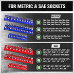 Magnetic Socket Organizer Set, 6PCS Socket Holder, 1/4", 3/8", 1/2" Sockets Holds 143 Pieces Magnetic Sockets Trays (Blue&red, 6 Pcs)