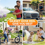 1/2" x 130 ft Retractable Garden Hose Reel, Heavy Duty Water Hose Reel Wall Mounted, Any Length Lock, 180°Swivel, Water Hose with 10-Function Nozzle for Cleaning, Watering (Green)