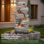 Jocoevol 40" Outdoor Water Fountain with LED Lights - 5-Tier Cascading Rock Waterfall Fountain, Natural Rock Look, Ideal for Garden, Landscaping, Patio, Balconies and Yard Decor