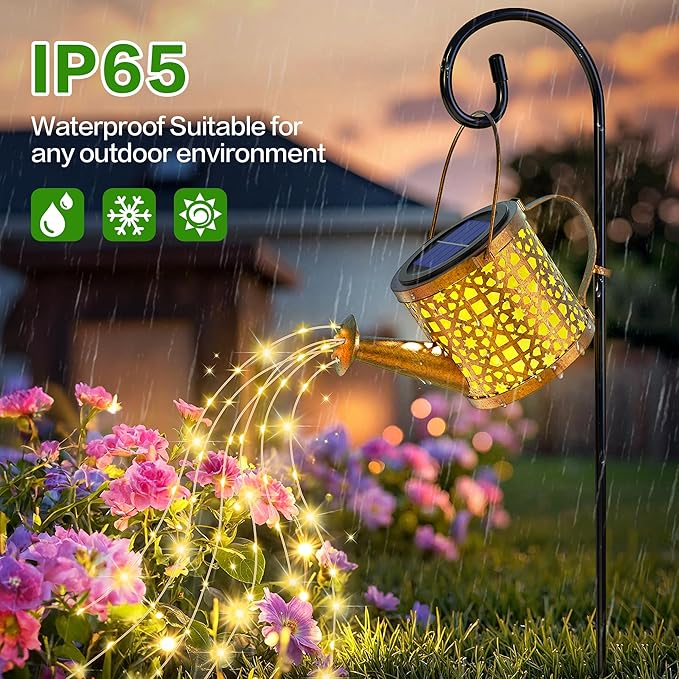 Solar Lights Outdoor Decorative, 2 Pack Metal Watering Can Lights Outdoor Waterproof, Small Patio Light Yard Lawn Pathway Decor, Gardening Gifts for Women Mom Grandma