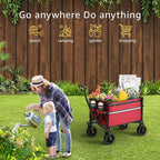 ROSONG Collapsible Wagon Cart with Wheels Foldable - Folding Utility Heavy Duty Wagons Carts for Grocery Sports Garden Shopping Camping Wheelbarrows, Burgundy