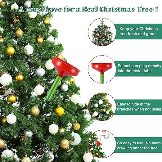 2Sets 47Inch Christmas Tree Watering Funnel, Wide Spout Christmas Tree Funnel Watering System with Green Stainless Steel Tubes Xmas Tree Watering Device Plant Watering Tool for Indoor Outdoor Plants