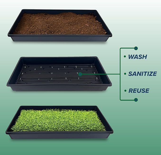 10 Plant Growing Trays (WITH Drain Holes) - 20" x 10" - Perfect Garden Seed Starter Grow Trays: For Seedlings, Indoor Gardening, Growing Microgreens, Wheatgrass & More - Soil or Hydroponic